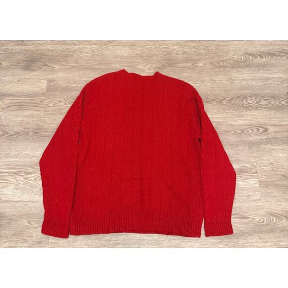 Cherokee Red Speckled Chunky Cable Knit Sweater Men Large Lambswool Fisherman - Picture 3 of 8